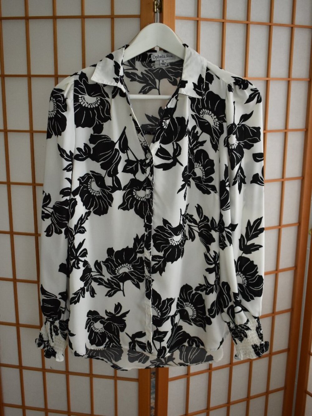 Long sleeve white black floral button up